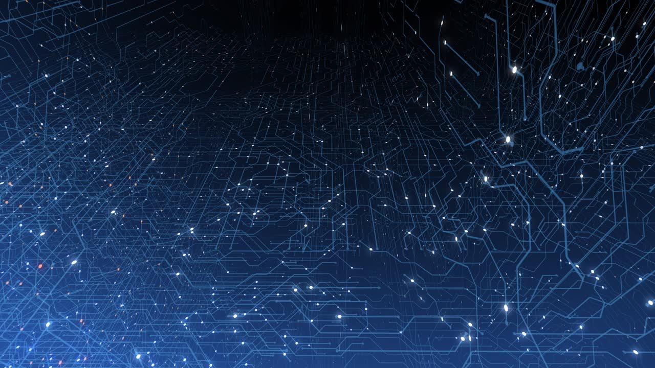 4K seamless loop of print circuit technology cyber and futuristic concept. Circuit Board with moving electrons. CPU processing Data. Futuristic HUD technology Screen Data animation.