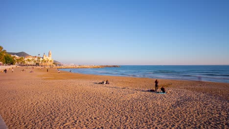 sitges sunset light beach view 4k time lapse spain