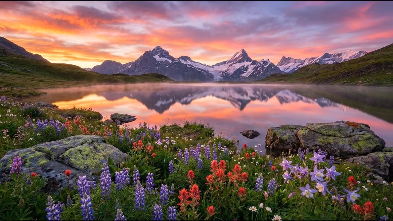 Scenic river running through lush mountain valley landscape