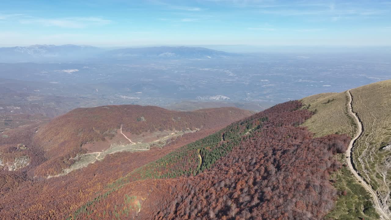 Tilt-Up of Verdant Vegetation on Mount Vermio Under Clear Sunny Skies.