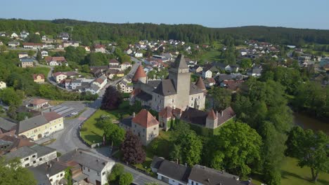 best aerial top view flight austria heidenreichstein castle in europe, summer of 2023