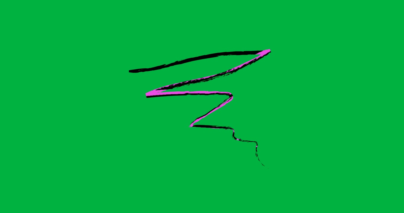 Magenta line emerging morphing into 3-loop receding repeating forming loop on transparent canvas