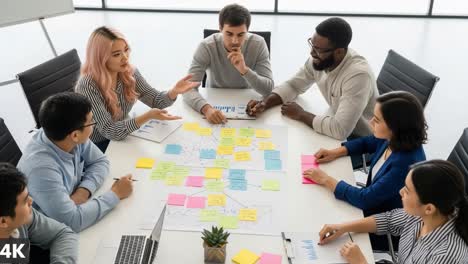 diverse team collaborating on project strategy in an office meeting