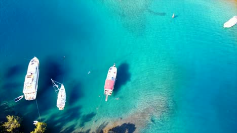 video taken with drone circling the daily tour boat göcek, muğla, turkey