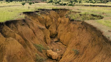 aerial view of land destroyed by soil erosion from bad agriculture practices. climate change and global warming