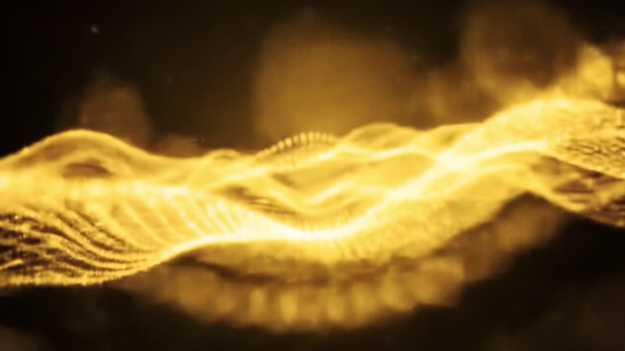 Captivating movement of light and energy creates flowing patterns in rich golden colors. The mesmerizing display evokes a sense of depth and rhythm, enhancing visual engagement.
