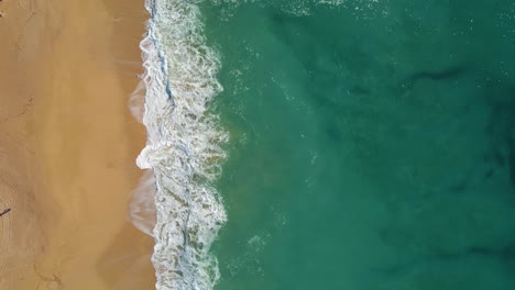 Luftbild-Mit-Drohne-Von-Lloret-De-Mar-Unberührter-Strand-Mit-Grüner-Vegetation-Im-Mittelmeer-Türkisfarbenes-Wasser-Von-Oben