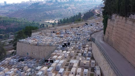 aerial footage over jerusalem jewish cemetery, givat shaul