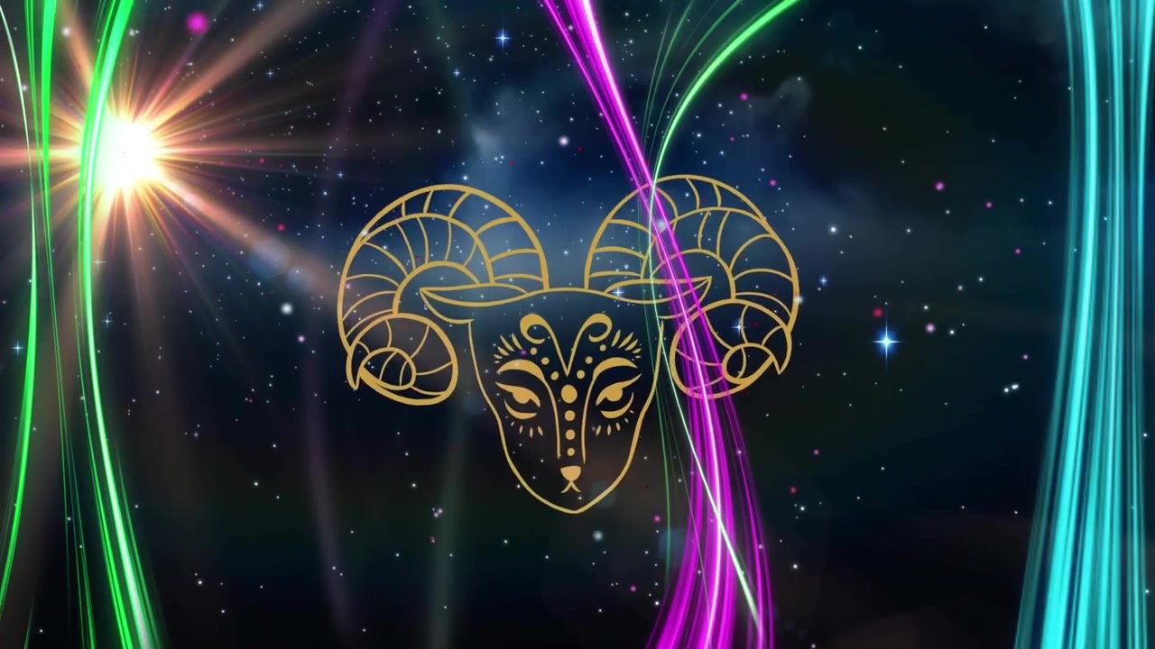 Il segno zodiacale dell'Ariete è mostrato su uno sfondo di stelle