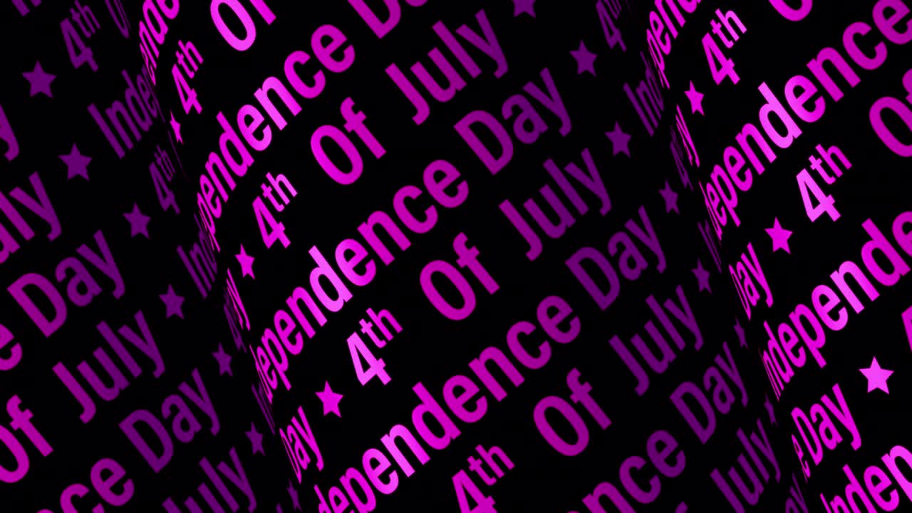 4th Of July Indepence Day  animation 3D magenta pink text tube seamless loop animation on black background. 4k looping background for Movie Trailer, Music Teaser, Intro Video, Outro, Show Promotion presentation.