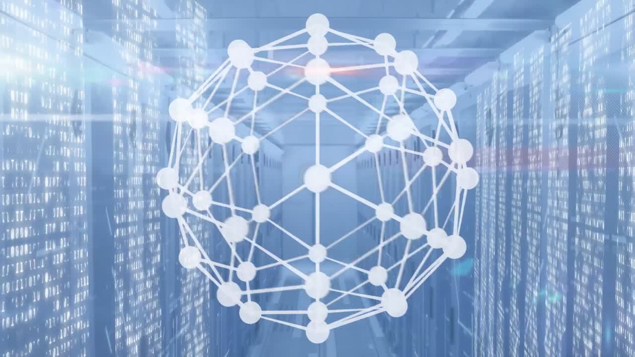 animación de un globo hecho de conexiones que giran sobre servidores