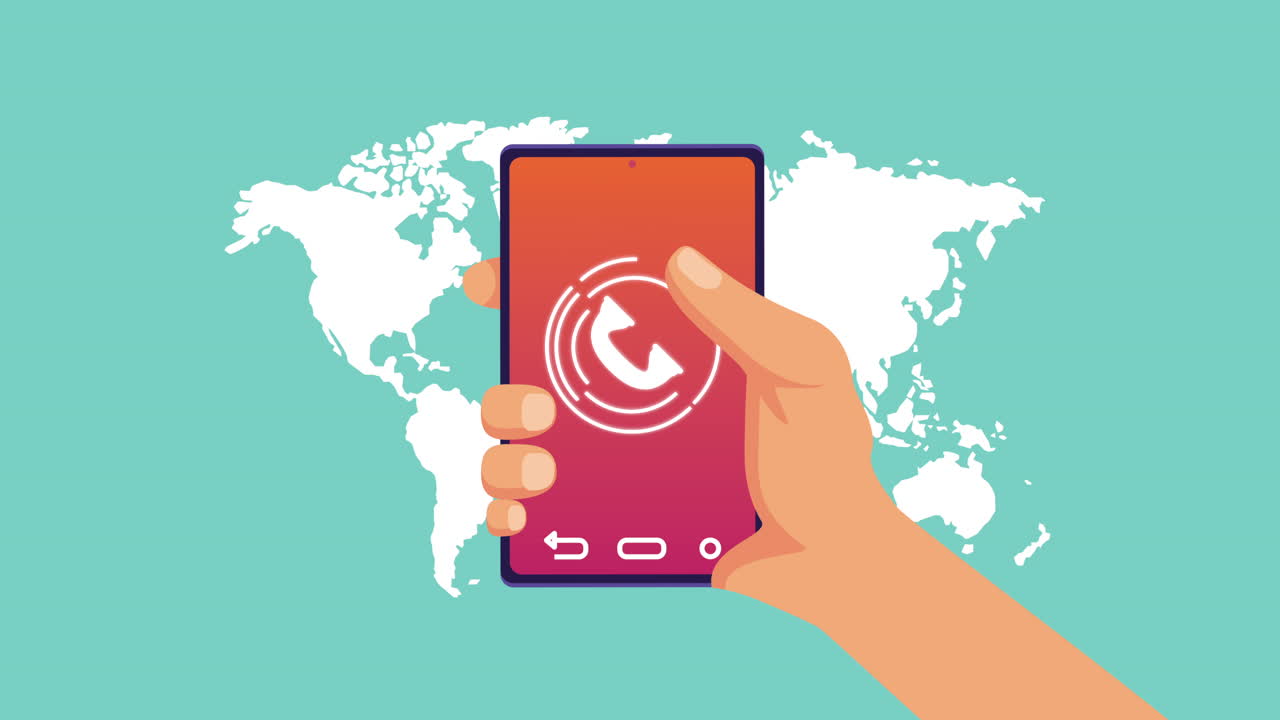 mano con el teléfono inteligente y la animación del planeta tierra