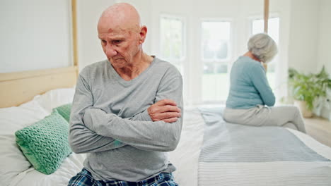 Senior-couple,-divorce-and-breakup-on-bed