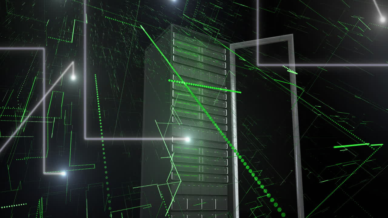 Animation of light trails and spots over server