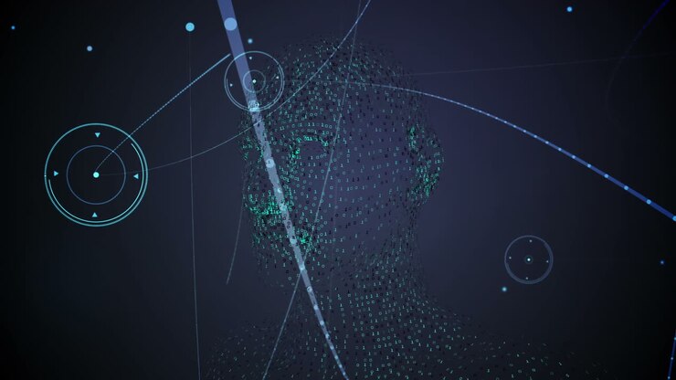 Animation of network of connections and data processing over model of human body