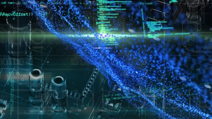 Animation of data processing over computer circuit board