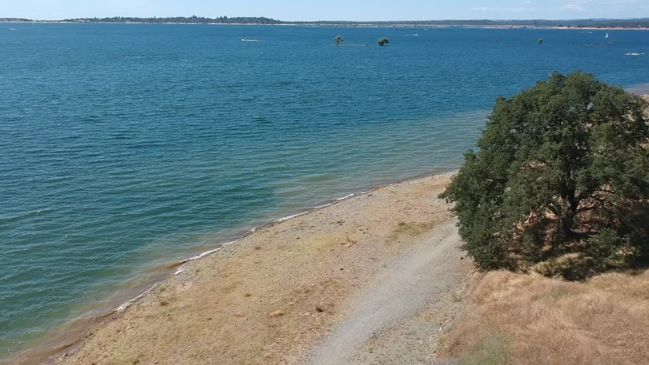 Aerial view of the shoreline along Folsom lake, California