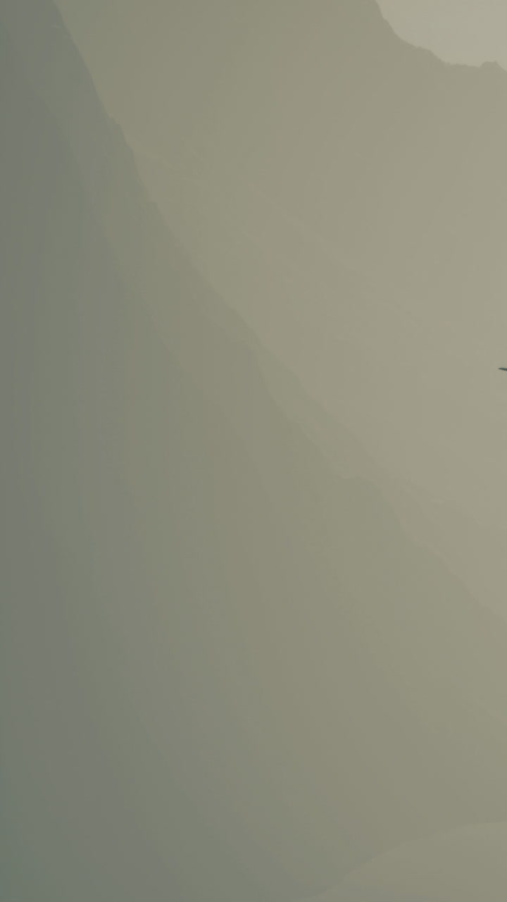Mountain views and a flying bird at dusk in a calm landscape