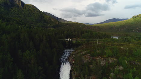 aerial shot of landscaping atop låtefossen waterfalls