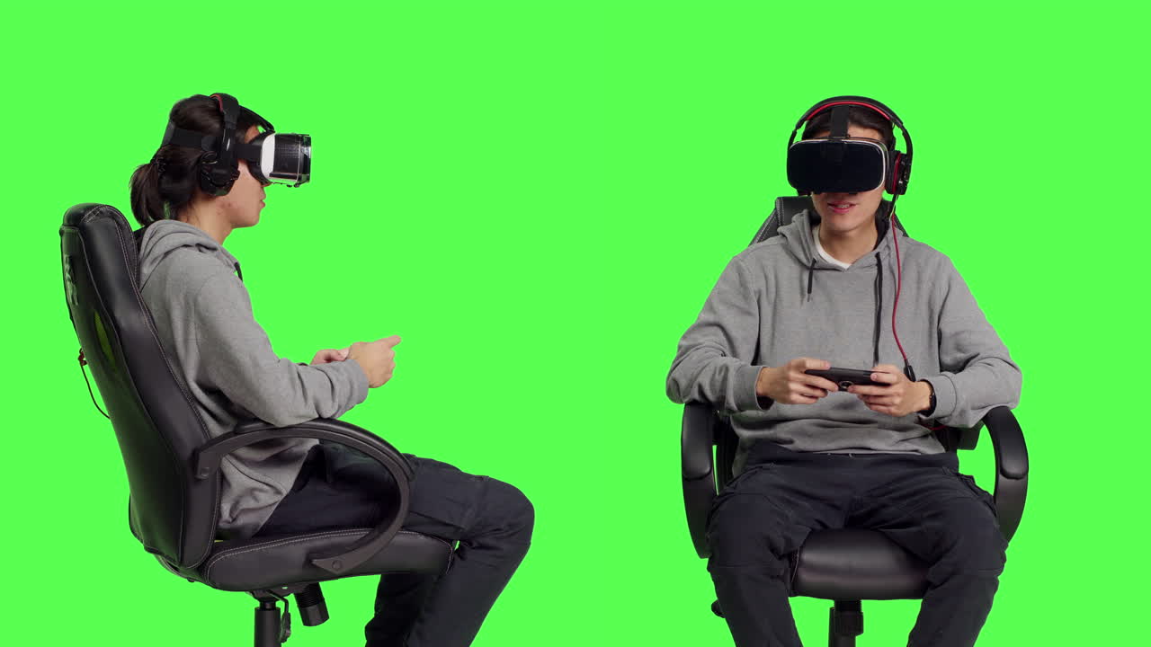 Person plays videogames with vr glasses