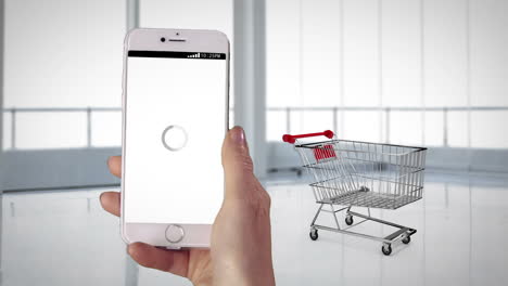 mujer comprando en línea en su teléfono