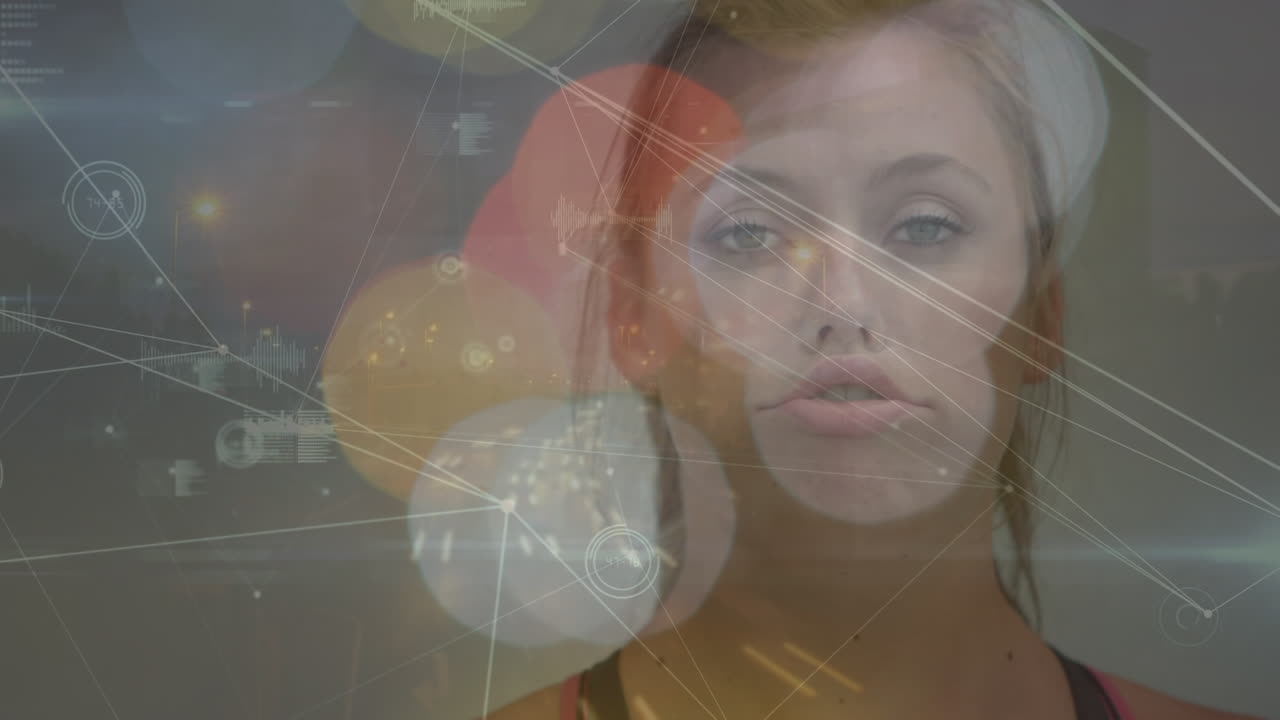 animación de la red de conexiones sobre la mujer caucásica