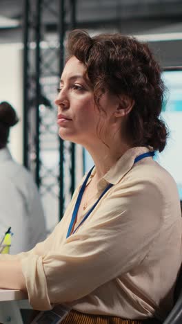 vertical video administrator engages with financial data insights on a computer