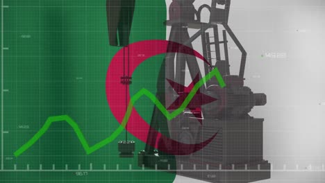 Animación-Del-Procesamiento-De-Datos-Financieros-Y-Bandera-De-Argelia-Sobre-Bomba-De-Petróleo