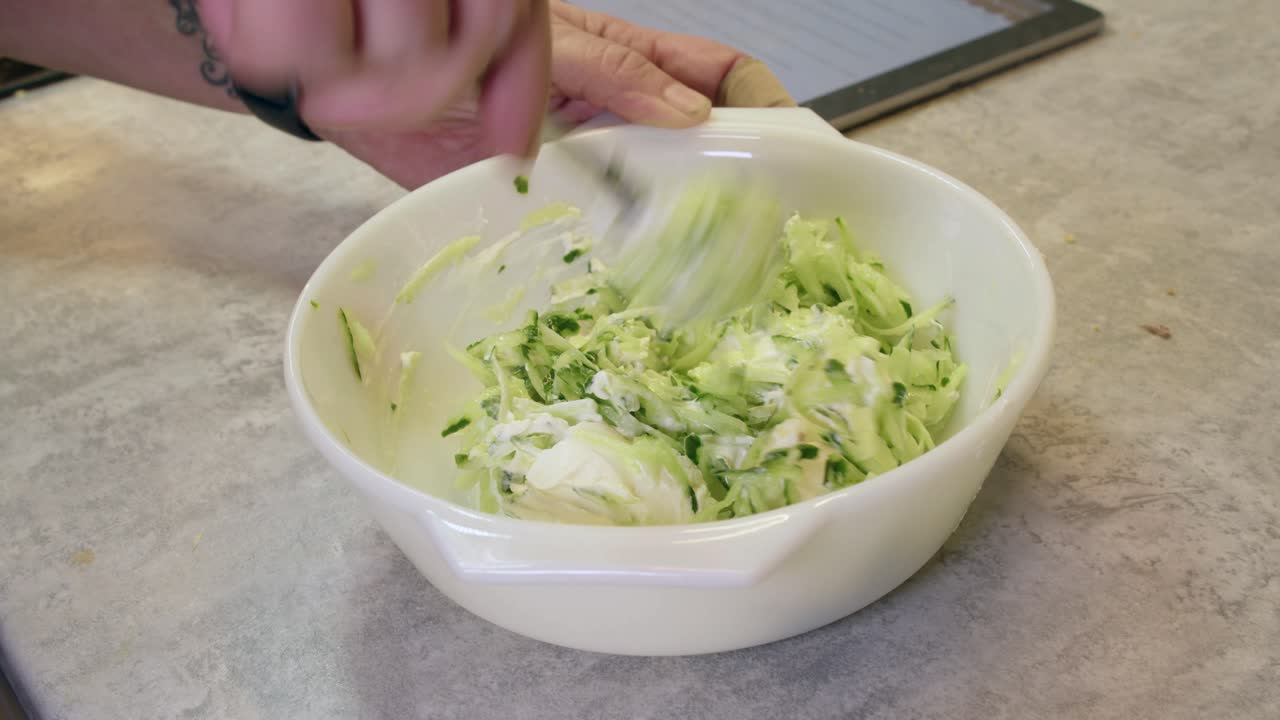 Making Creamy Cucumber Dip or Salad
