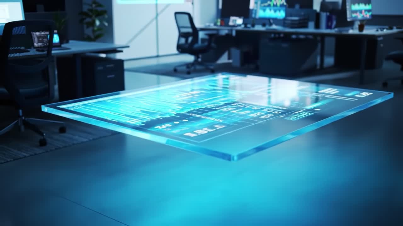 Modern Office with Holographic Data Display