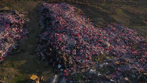 thousands of refugee lifejackets on lesvos establishing aerial