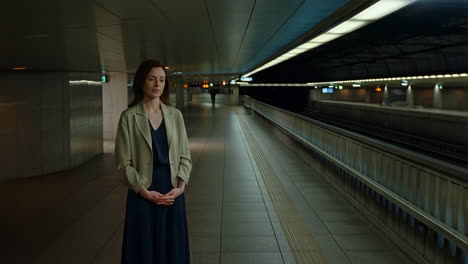 woman waiting at subway station