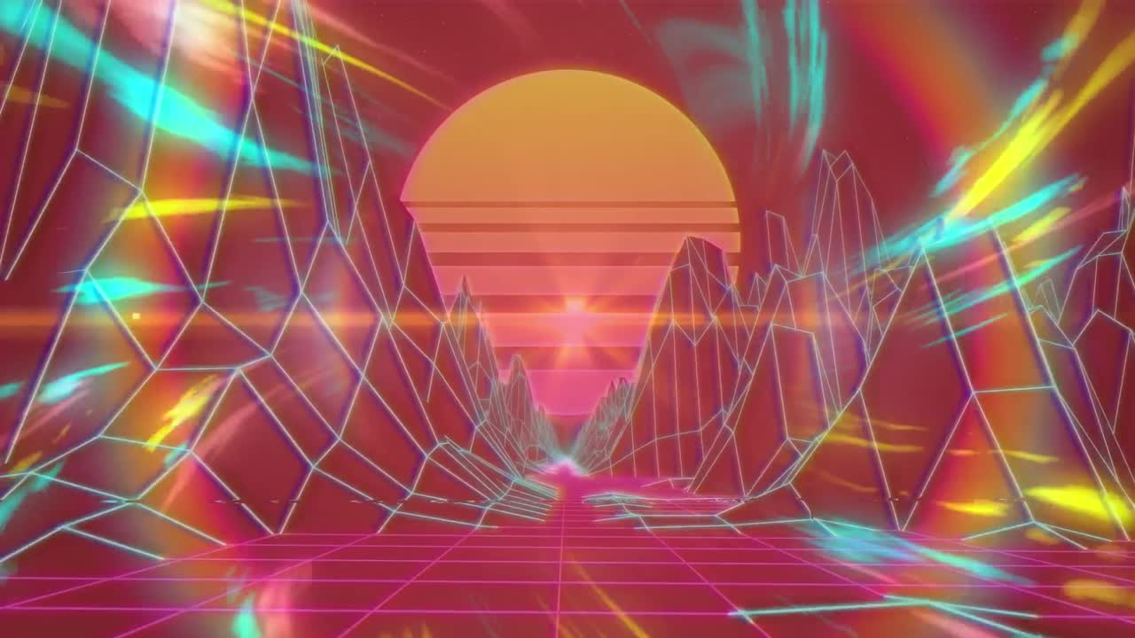 빛나는 진동하는 색의 광선의 애니메이션이 끊임없는 루프로 움직입니다.