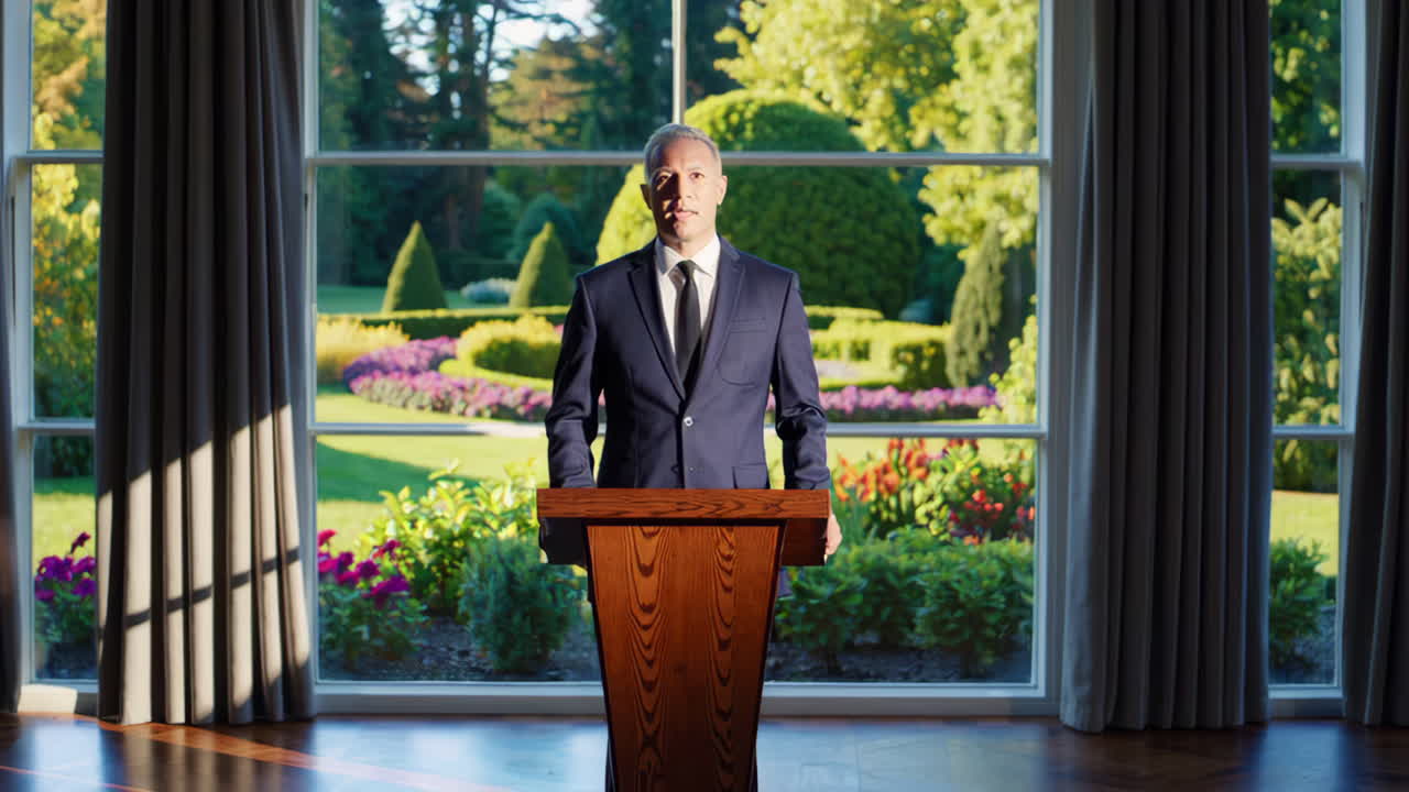 Man Giving a Speech at a Podium