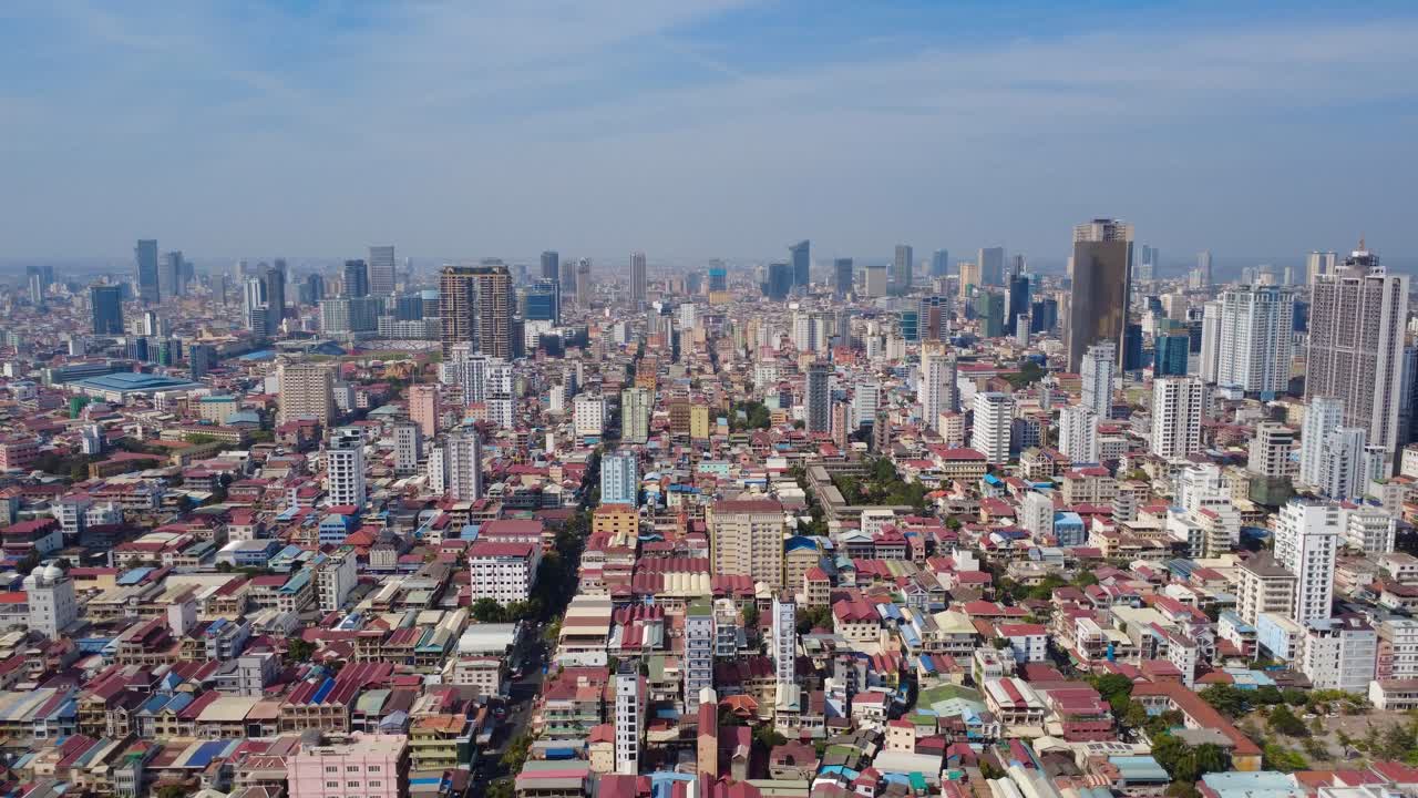 Aerial view, Phnom Penh cityscape skyline, vast urban metropolis