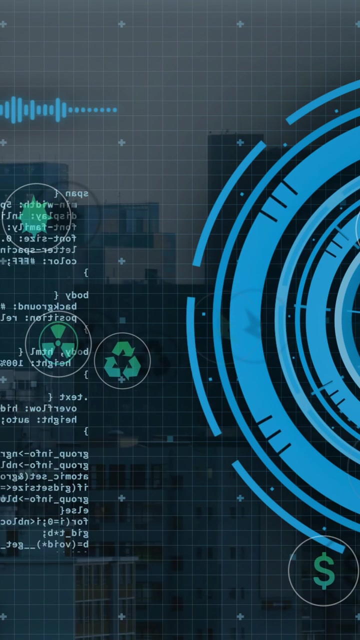 Animated Digital Interface with Code and Environmental Data