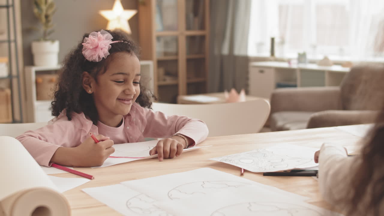 Cute Girl Drawing and Smiling