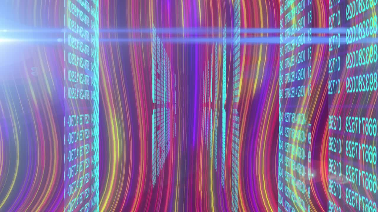 animación del procesamiento de datos en un fondo multicolor que cambia