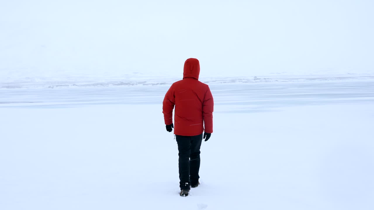Person Walking in Winter Landscape