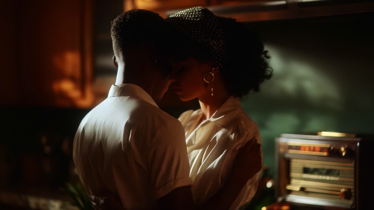Intimate Moments: A Captivating Embrace Between Two Souls in a Cozy Kitchen Setting, Highlighting Love and Connection Through Soft Lighting and Tender Gestures
