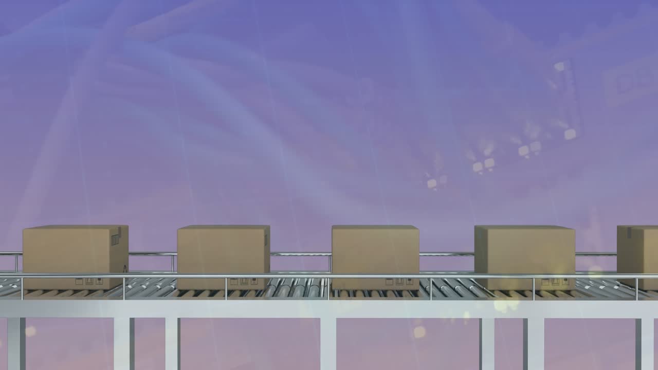 Animation af databehandling over kasser på samlebånd