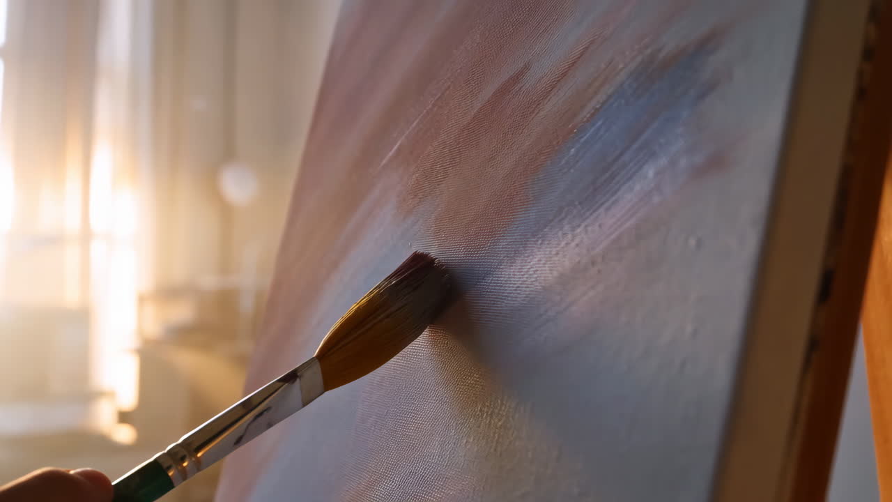 Artist Painting on Canvas in Studio