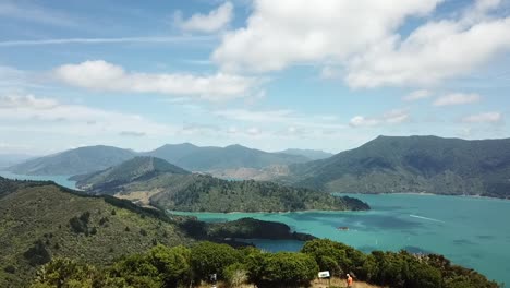 Drone-view-of-Queen-Charlottes-Sound,-New-Zealand