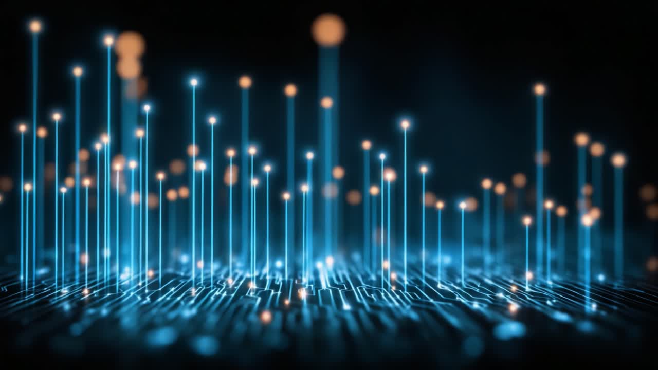 An Ethereal Landscape of Glowing Data Points: A Visual Exploration of Technology, Connectivity, and Digital Networks in a Futuristic Setting