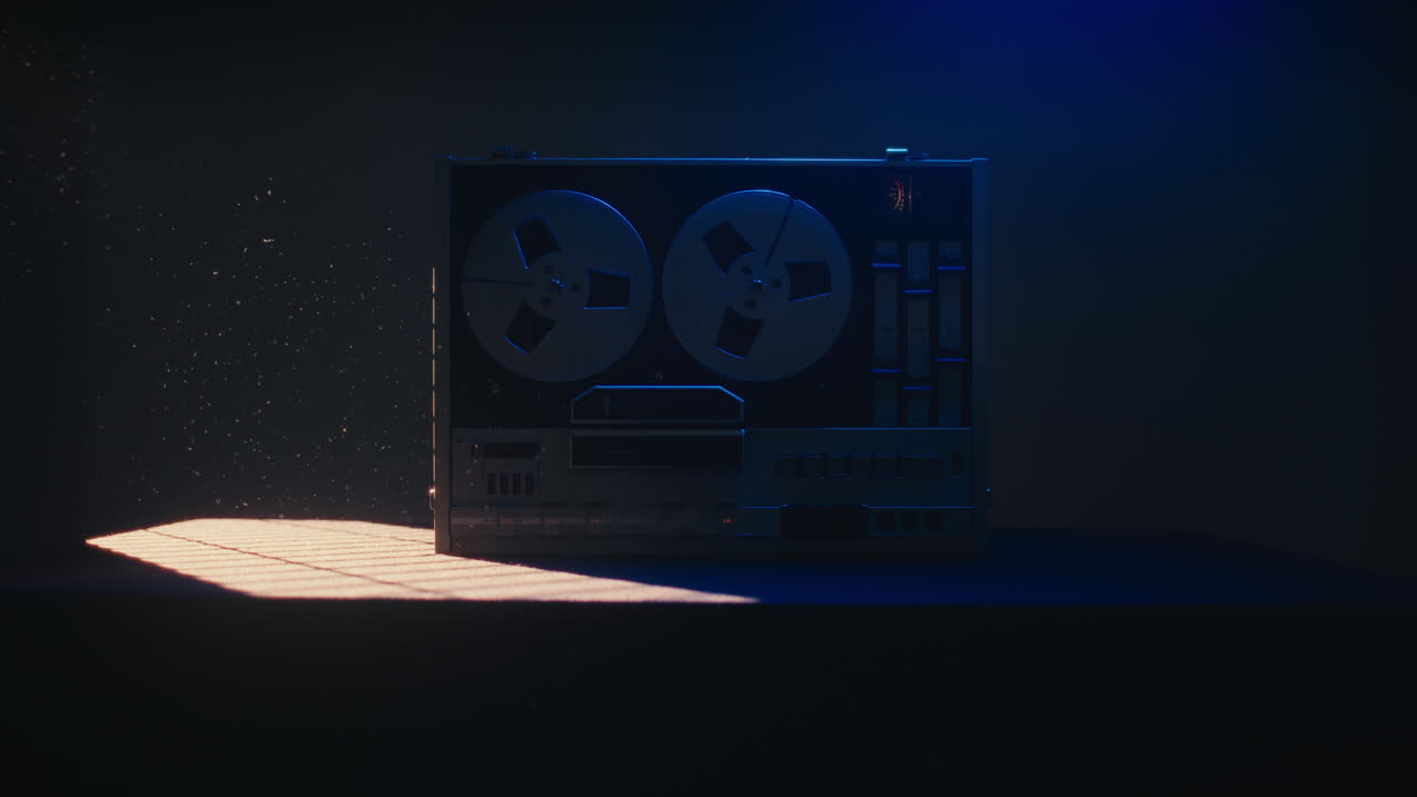 A vintage tape recorder in a blue light