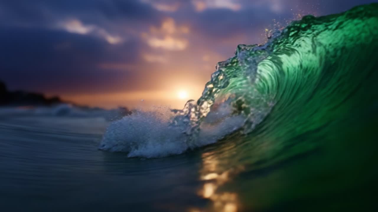 Captivating Waves at Sunset: A Stunning Display of Nature's Power and Beauty with Mesmerizing Colors and Dynamic Movement Captured in Two Striking Frames