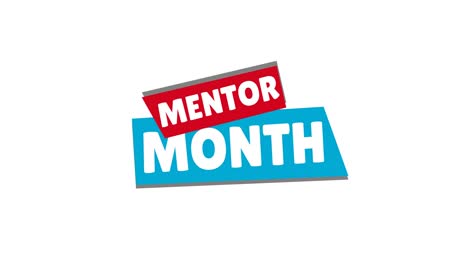 animation of mentor month text over colourful shapes on white background