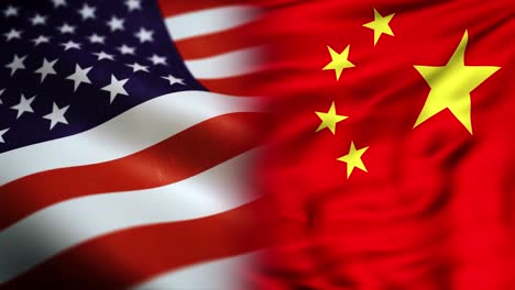 flags of china and usa move in slow motion representing geopolitical competition