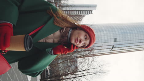 woman walking in city during winter