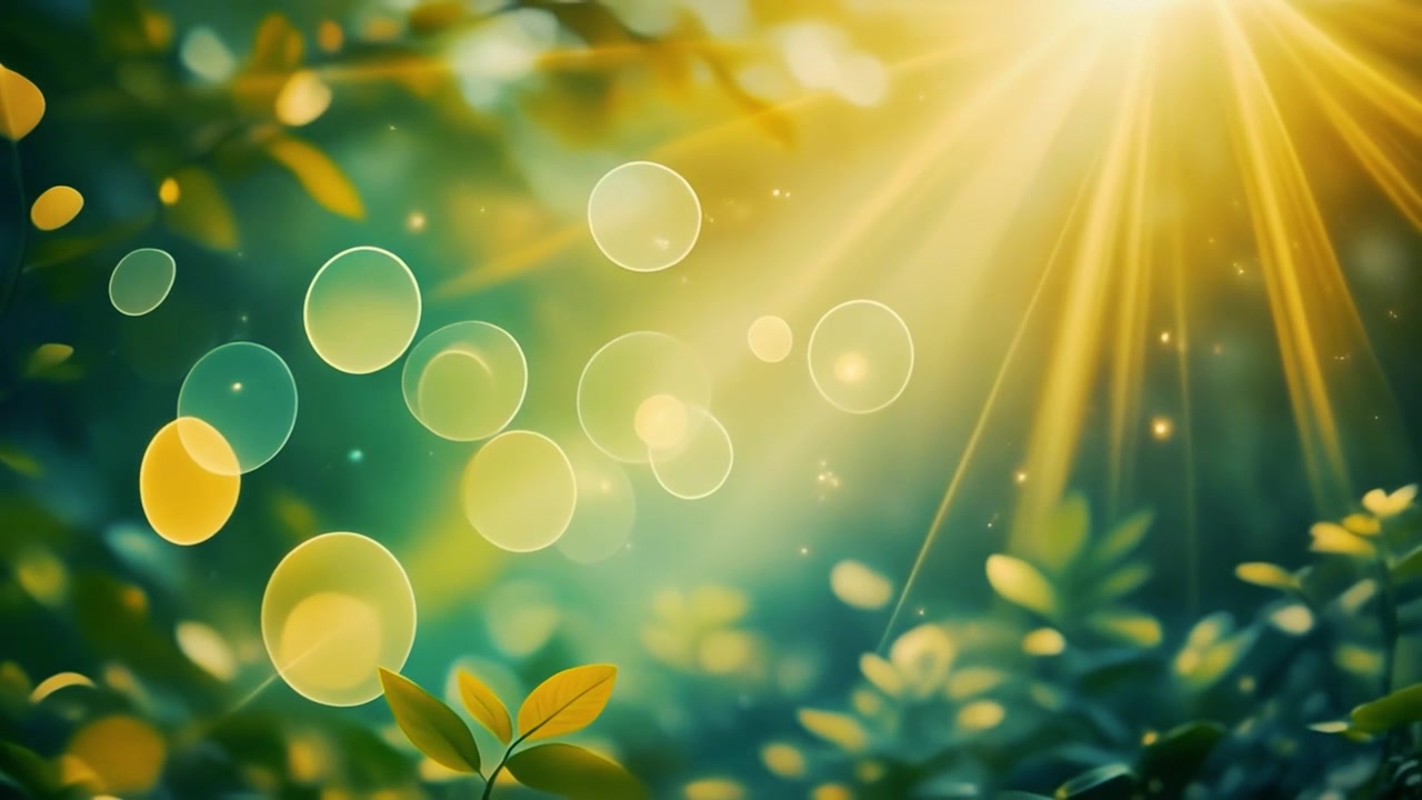 Sunlight Streaming Through Forest Leaves with Floating Bokeh Particles